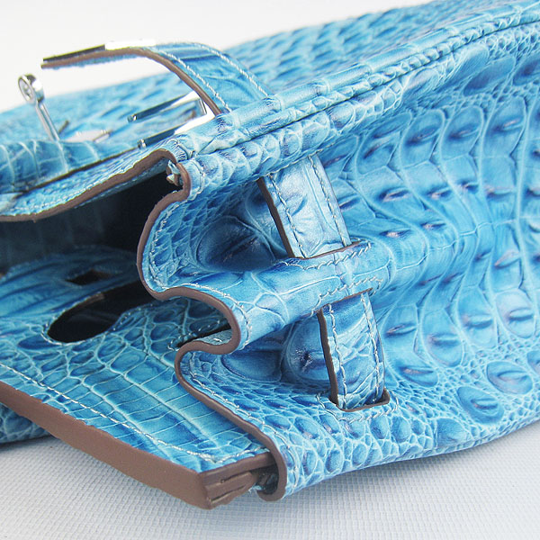 Replica Hermes Birkin 30CM Crocodile Head Veins Bag Light Blue 6088 On Sale